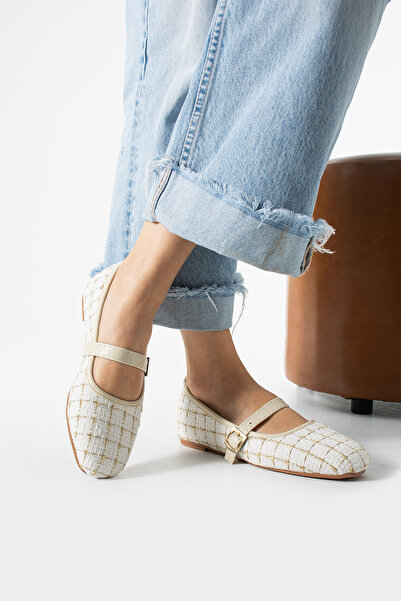 Moda Devrin Pantofi casual balerină în carouri albe