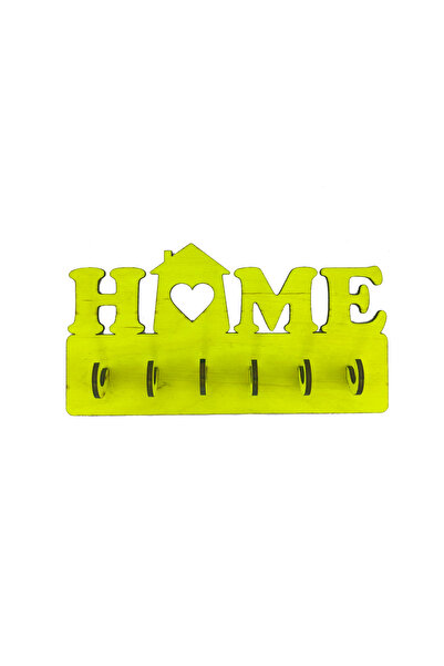 Amco Home wooden key holder with 6 hooks 20x10x2.4 cm, Fluorescent yellow