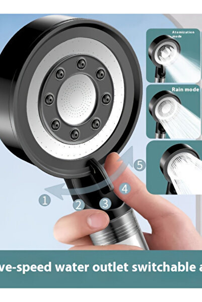 None رأس دش بخمس سرعات مع وضعيات الرذاذ والمطر، رأس دش عالي الضغط موفر للمياه