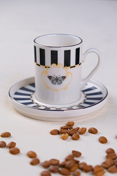 tabakevi طقم فناجين قهوة من البورسلين من تاباك إيفي بتصميم الفراشة مطلي بالذه...