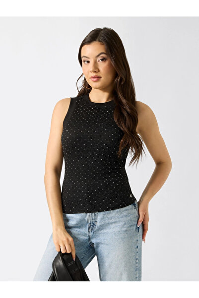 Guess Kolsuz Francine Büzgülü Taş İşlemeli Kadın Siyah Top W6GP14K2940-JBLK
