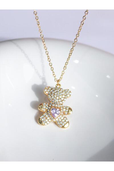 Reorah Collection قلادة على شكل دب من حجر الزركون الأرجواني على شكل قلب