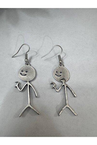 Yuchicly Happy Line – Silver Color Earrings with Adam Figure