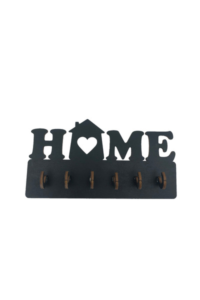Amco Home wooden key holder with 6 hooks 20x10x2.4 cm, Black