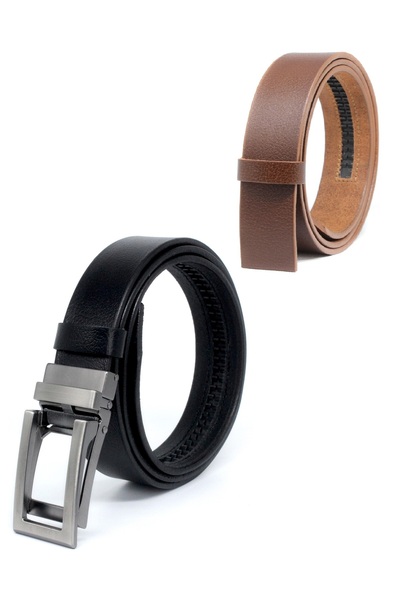 Livize 2-Piece Buffalo Leather Automatic Buckle Holeless Men's Belt - Automat...