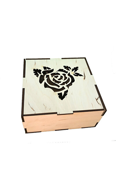 Amco Wooden gift box with rose pattern 13.6x13.6x6.5 cm