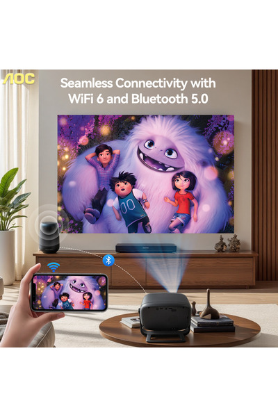Aoc 10000lm Android 12 Projector 4K Support 720P HD with Auto Focus & Keyston...