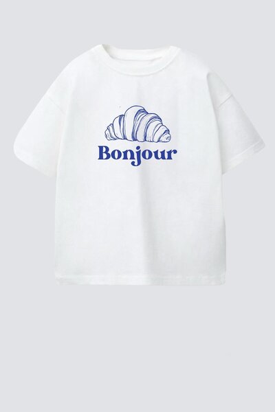 Monila Κοριτσίστικο βαμβακερό μπλουζάκι με στάμπα κρουασάν και λαιμόκοψη ποδη...