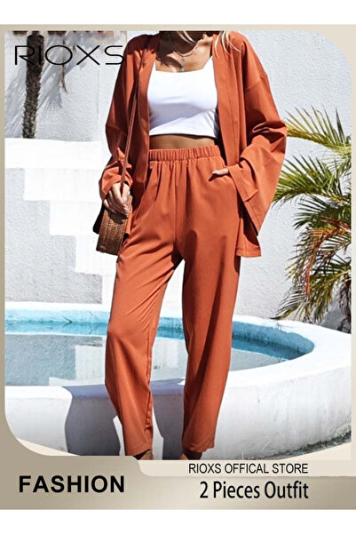 RIOXS طقم نسائي من قطعتين من الكتان بتصميم أنيق، مناسب للارتداء اليومي، كاردي...
