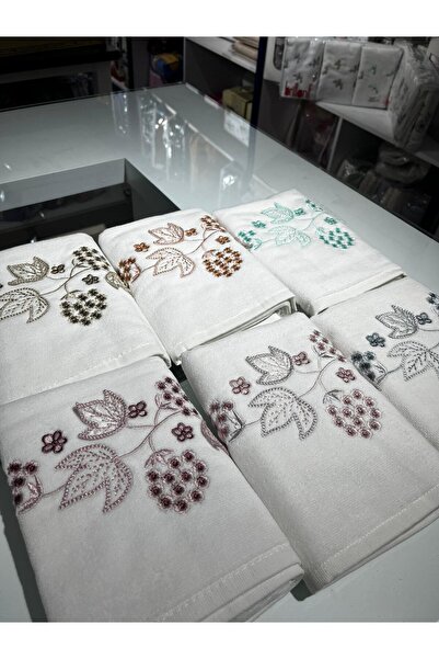 VELLON HOME BRLNT. طقم مناشف مطرزة 6 قطع مقاس 50 × 90