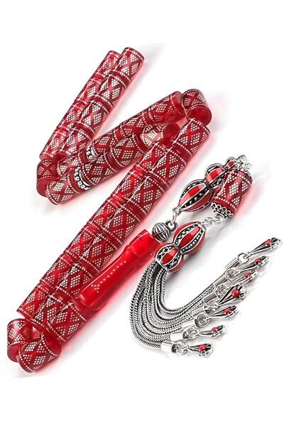 TESBİHCİBABA Gümüş Çakımlı Nokta İşleme Kızıl Ateş Kehribarı Tesbih