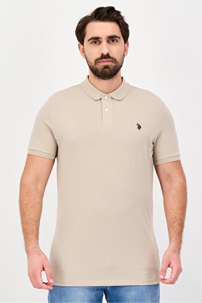 U.S. Polo Assn. Men Regular Fit Embroidered Logo Short Sleeve Polo Shirt, Taupe