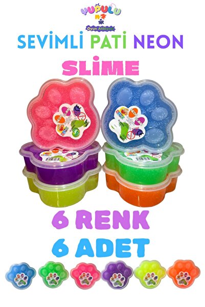 YUPULU Neon Fosforlu Hazır Slime Sevimli Pati 6 Adet Hazır Slaym Oyunu 110 gr...