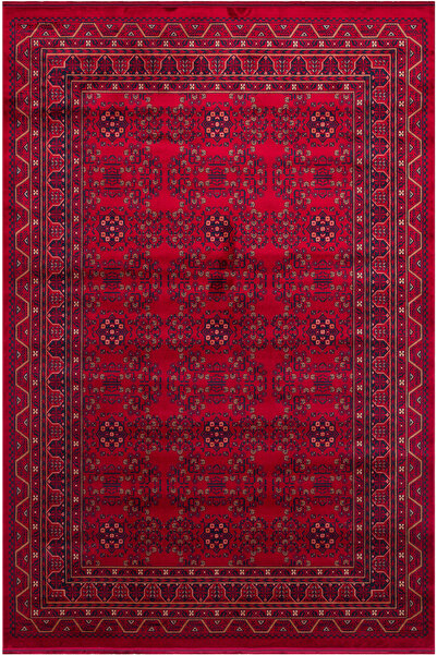 Cool Halı Efsun Kırmızı Lacivert Etnik Desen Kaymaz Afgan Makina Dokuma Visko...