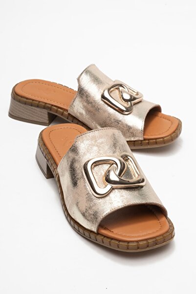 Zeynep Sıradağlı Amenisa Women's Genuine Leather Slippers Gold