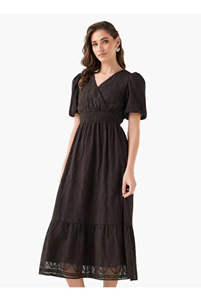 2Xtremz فستان ميدي بأكمام منفوخة وتطريز