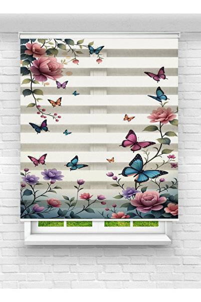 Enzo Home Çiçek ve Kelebek Desenli Zebra Stor Perde | Dekoratif Modern Zebra ...