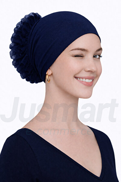 Jusmart Navy Blue Cotton Stitched Ruffle Bun Hat ◆   Non-Slip Structure ◆   B...