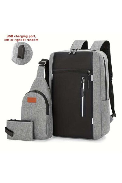 WINEENEE 3-in-1 USB Charging Oxford Backpack Set - Multi-Functional Laptop Ba...
