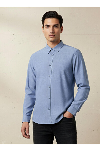 FAV قميص رجالي بقصّة عادية وأكمام طويلة وياقة