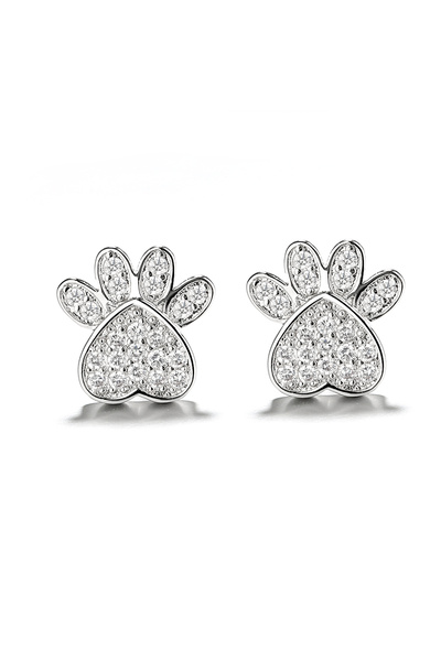 Other Sterling Silver Paw Stud Earrings with Zirconia
