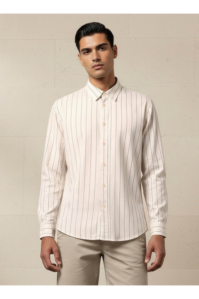 FAV Men Regular Fit Collared Striped Long Sleeve Shirt