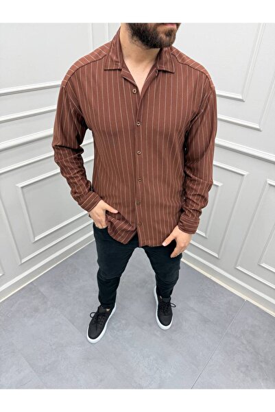 LACHAREL ZARA KREP ÇİZGİLİ UZUN KOL GÖMLEK