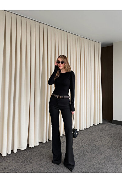 Laluvia Black Flore Belted Trousers - 1741