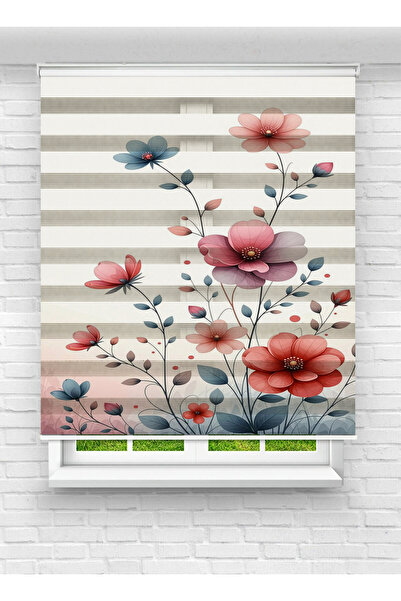 Enzo Home Zebra Stor Perde Modern Çiçek Desenli