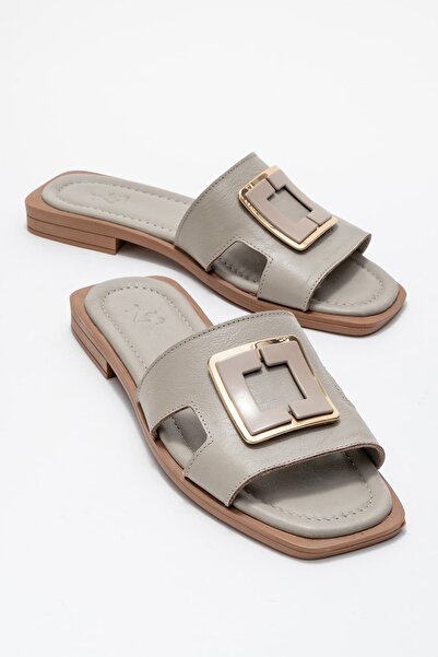 Zeynep Sıradağlı Harville Women's Genuine Leather Slippers Gray