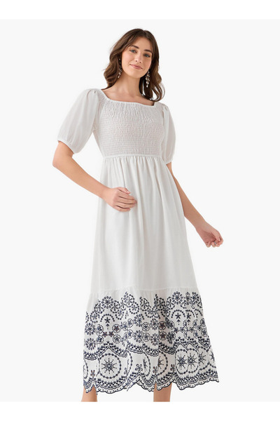 2Xtremz Smocked Midi Dress with Embroidered Hem