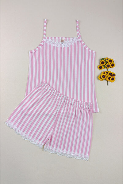 siyalife Lace Detailed Thin Strap Tank Top and Shorts Women's Pajama Set