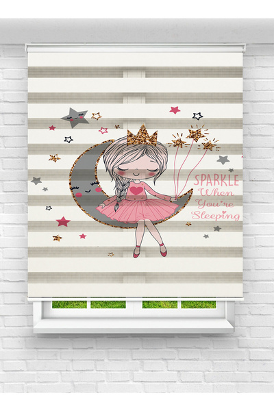 Enzo Home Prenses Kız Çocuk Odası Baskılı Zebra Perde