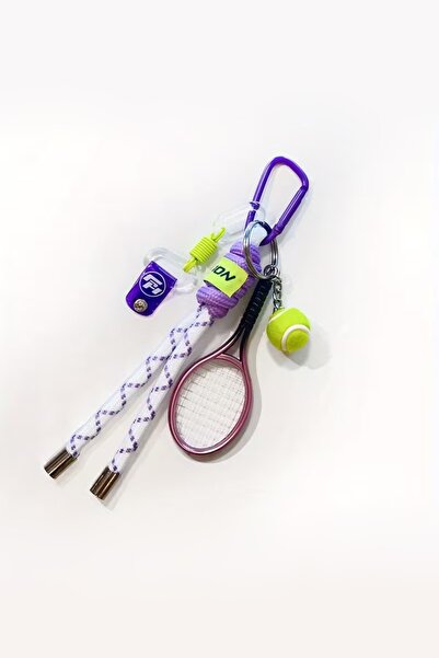 İLKYAZ سلسلة مفاتيح على شكل مضرب تنس باللون الأرجواني وحقيبة وإكسسوارات (الحق...