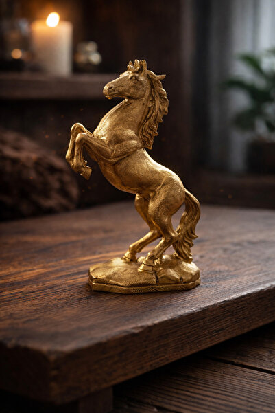 3D Altın Renk Şahlanan At Biblosu – Dekoratif Masa & Ofis Aksesuarı