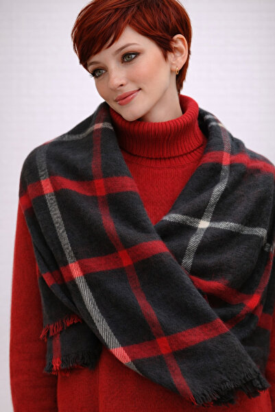 KRAFTELLA Cream Plaid Patterned Wool Shoulder Shawl |   Soft Textured Winter ...