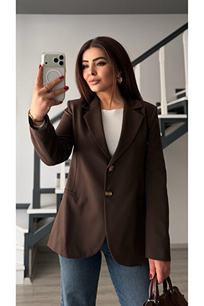 Oslove سترة بليزر ضيقة بلون القهوة المر