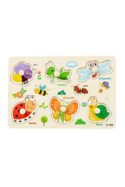 wood toys Wooden Puzzle with Buttons – Insects, 22x15 cm, 3 years+