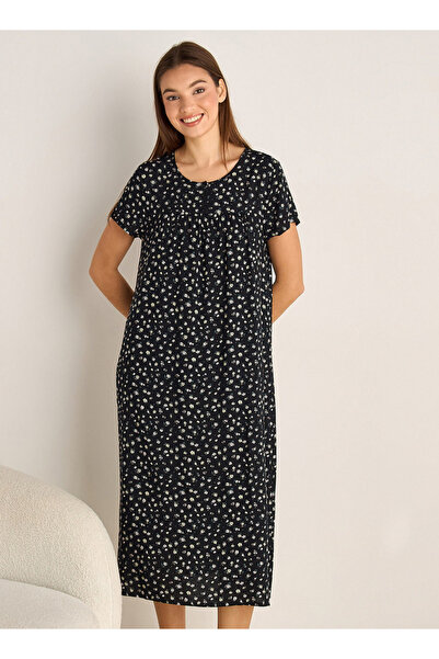 FAV Midi Night Dress Short Sleeves Floral Print Viscose