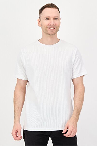 BENCH Men Crew Neck Ribbed Short Sleeve T-Shirt, White