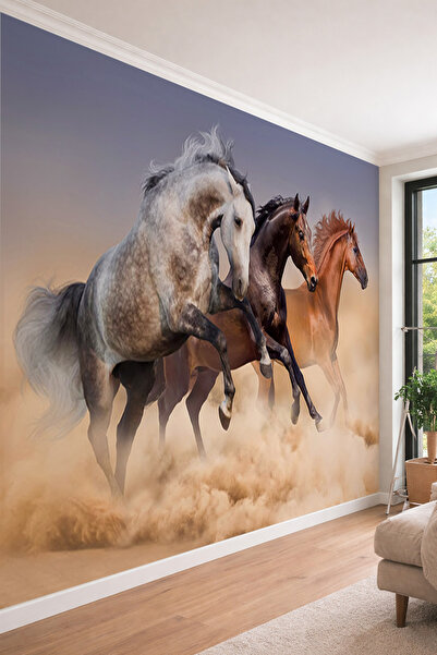 dreamwall Dörtnala Koşan Atlar - Vahşi Doğa Temalı Tek Parça Tekstil Duvar Ka...