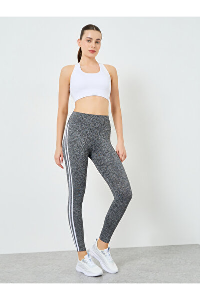 Styli Women Grey Melange Dual Stripes Leggings