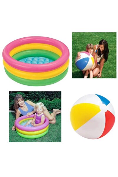 OEM Intex Inflatable Pool with 3 Rings, 168 x 46 cm + Gift Inflatable Water Ball