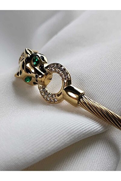 ZÜLİSCH ASLAN BAŞLI MODEL ÇELİK BİLEKLİK ZİRKON TAŞLI 14K GOLD
