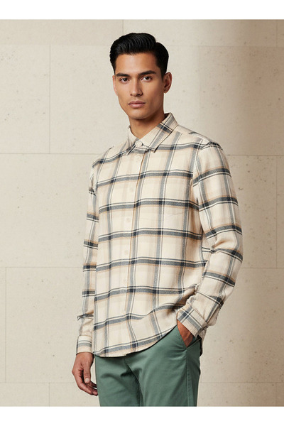 FAV Men Regular Fit Collared Checked Long Sleeve Shirt