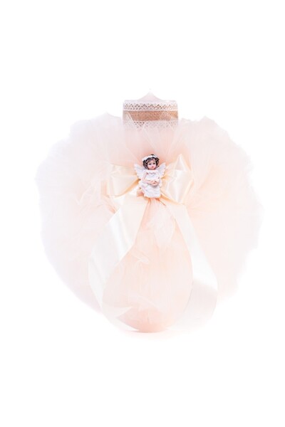 OEM Cream Baptism Candle, with tulle and angel, 30cm