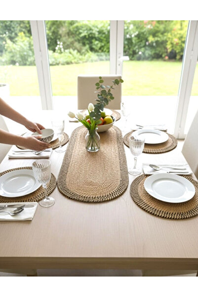 home inn Stain-Resistant Knitted Tableware Set 4 Placemats 33 cm and 1 Runner...
