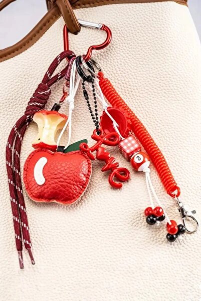 İLKYAZ Red Apple Bag Charm and Bag Accessory Keychain (Bag Not Included)