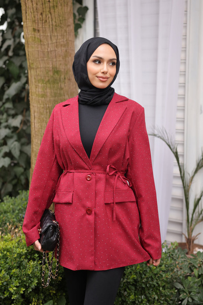 İmajButik Burgundy Stone Printed Lined Jacket