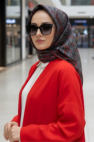 İmajButik وشاح قطني رقمي ناعم باللون الأسود/الأحمر